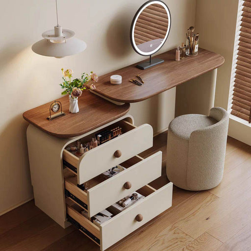 Modern Walnut Solid Wood Dressing Table with Multi-Storage and Mirror Options - Dio Kollections