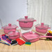 25-Piece Premium Non-Stick Medical Stone Cookware Set in Black and Pink - Dio Kollections