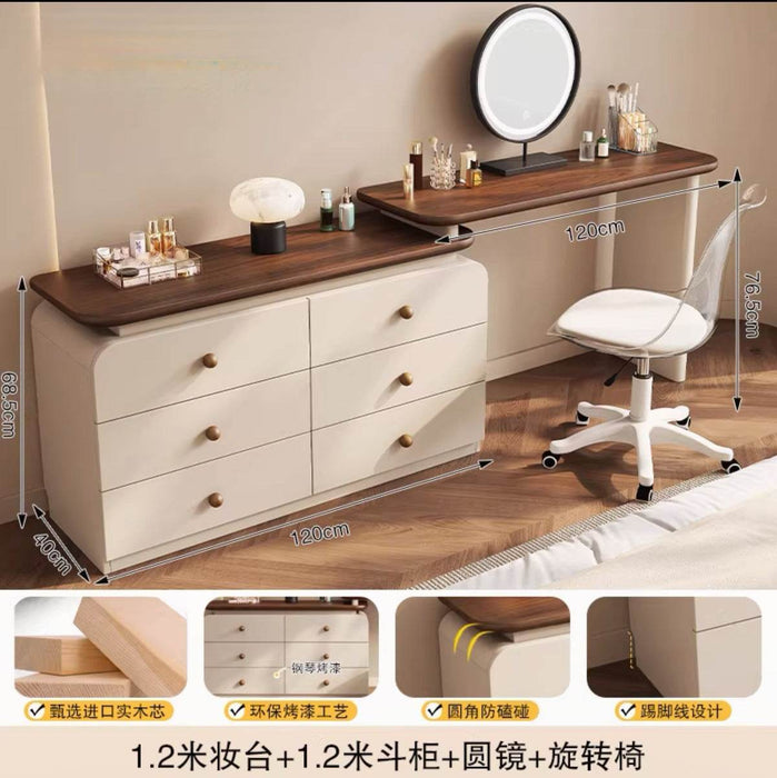 Modern Walnut Solid Wood Dressing Table with Multi-Storage and Mirror Options - Dio Kollections