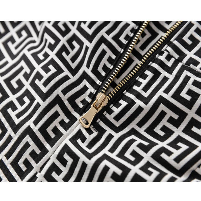 Pattern Black and White High Waist Zipper Straight Trousers Buckle Women's Casual Trousers - Dio Kollections