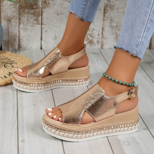 36-42 Sandals One-Strap Thick Sole Buckle Wedge Women's Glossy - Dio Kollections