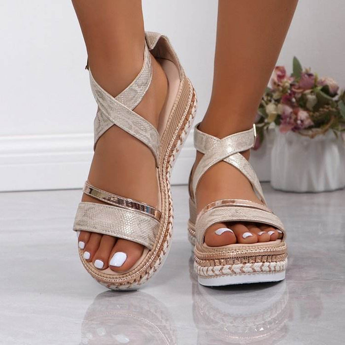 36-42 Sandals One-Strap Thick Sole Buckle Wedge Women's Glossy - Dio Kollections