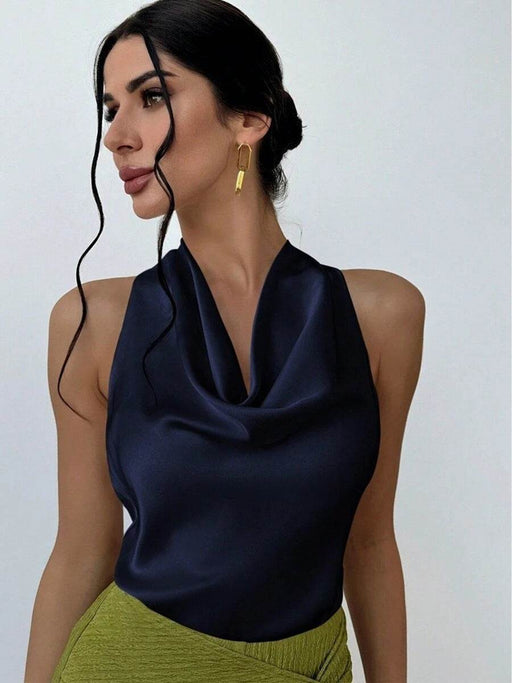 Elegant Sleeveless Satin Shirt for Spring/Summer Top Blouse - Dio Kollections