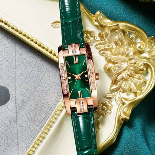 Little Green Diamond-Encrusted Small Square Retro Fashion Women's Watch - Dio Kollections