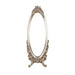 Decorative oval mirror with intricate design on a white background