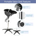 Portable salon sink with features highlighted on a white background