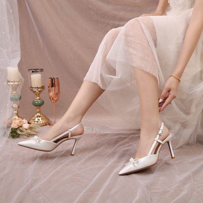 Dio White Wedding Rear Air Sandals With Pointed Toe Single Shoes - Dio Kollections