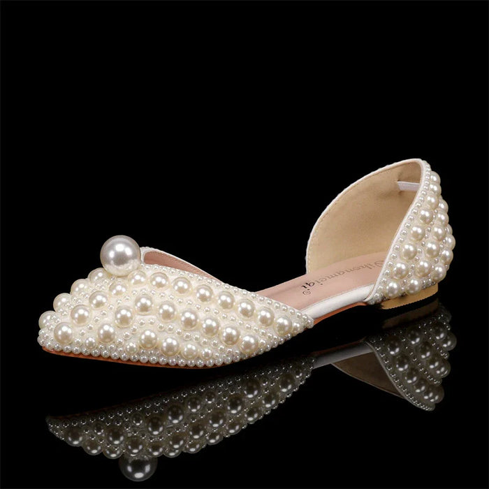 Dio Rhinestone Pearls White Beige Wedding Shoe - Dio Kollections