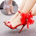 Dio Appealing White Bow Knot Ankle Strap Open Toe Black Thin High Heels Party Sandals Wedding Shoes - Dio Kollections