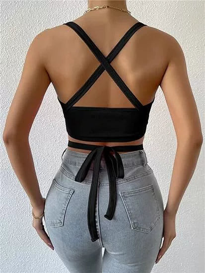 Dio Summer Criss Cross Sleeveless Backless Rib Knit Camisole Club Party Streetwear Top. - Dio Kollections