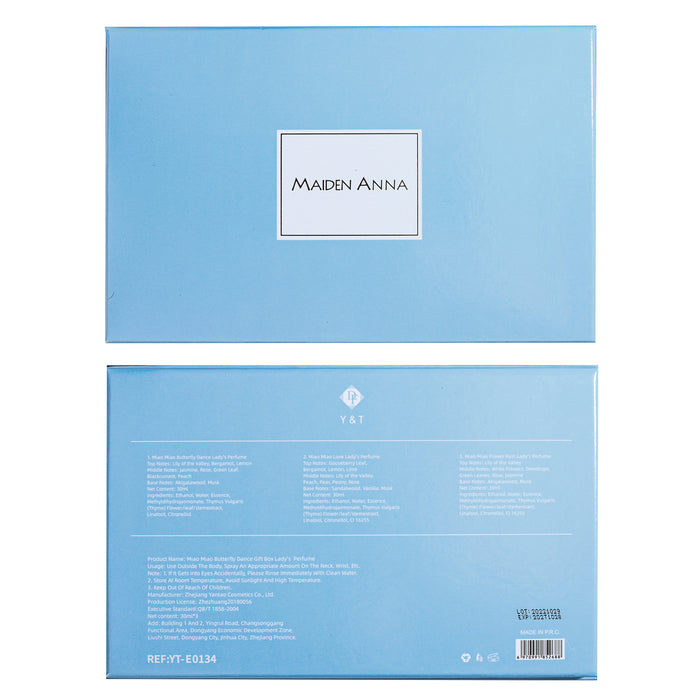 Blue packaging with 'Maiden Anna' branding on a white background