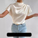 Elegant Satin Pleated T-Shirt Top Blouse with Round Neck for Women - Dio Kollections