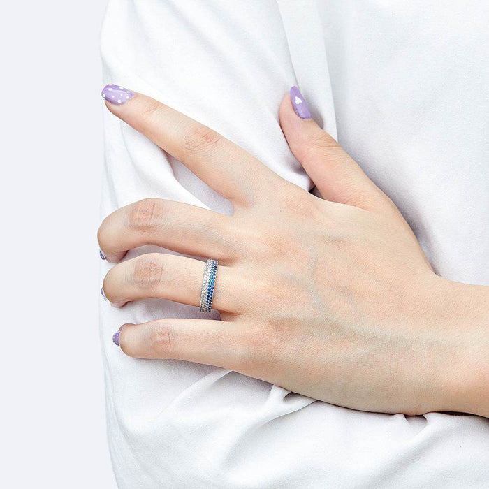 S925 Silver Women's Sterling Row Ring Same Row Diamond Zircon Women's Silver Ring Z+2 1/2 - Dio Kollections