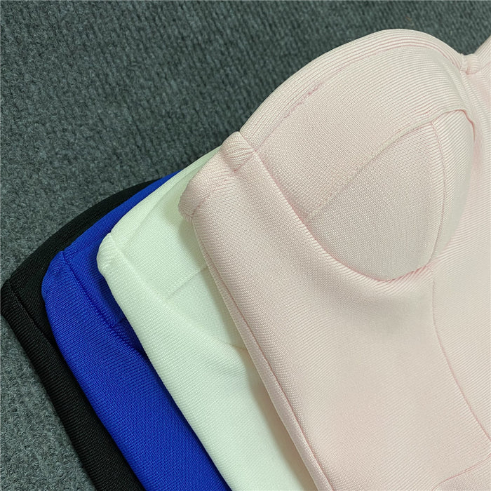 Strapless Tight Hip French Style Ladies Elegant Bandage Mesh Dress