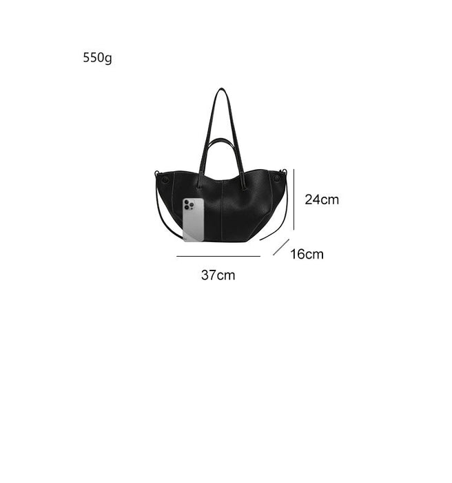 Black handbag with dimensions and capacity indicators on a white background