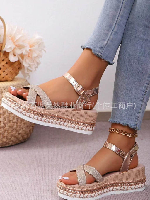 36-42 Sandals One-Strap Thick Sole Buckle Wedge Women's Glossy - Dio Kollections