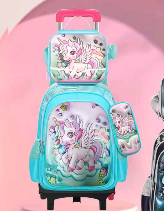 Children's backpack with unicorn design on a pink background