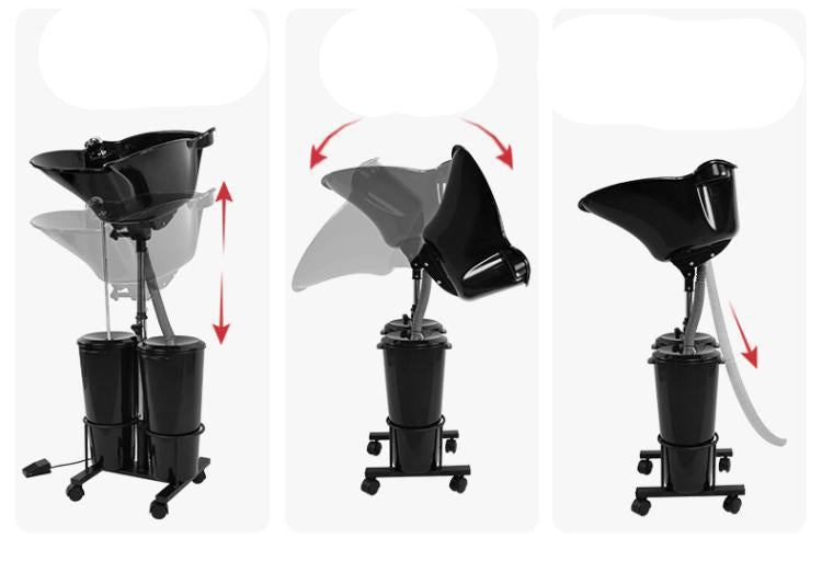 Black adjustable stand with multiple functions on a white background