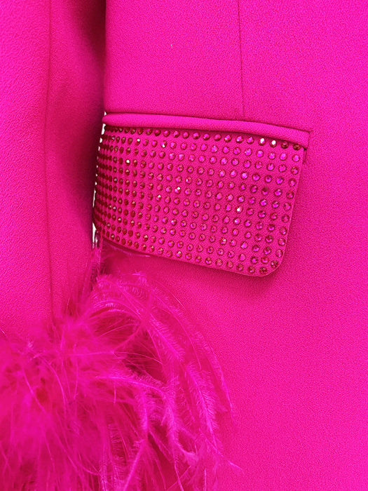 Celebrity Fashion Luxury Ostrich Real Feather Rhinestone Green Fruit Collar Blazer