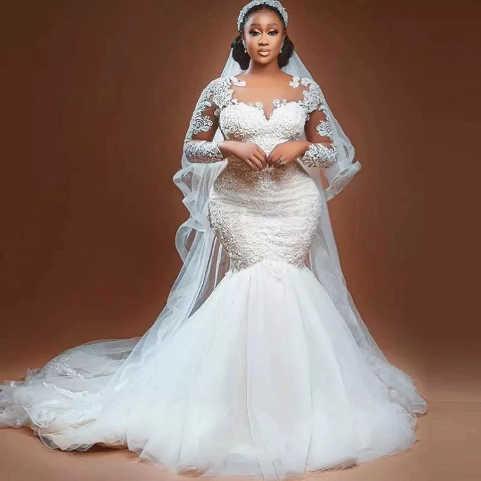 "Dio Eclectic Illusion Pleats Lace Appliques African Mermaid Wedding Dress" - Dio Kollections
