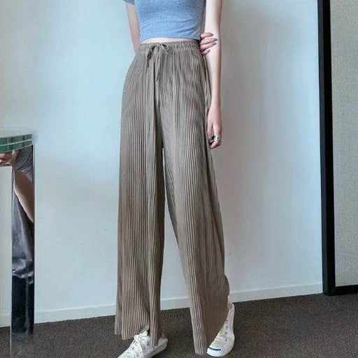 Chiffon Sparkling Wide Leg Pants Women Summer Loose Straight Pants Pleated Ice Silk Pants - Dio Kollections