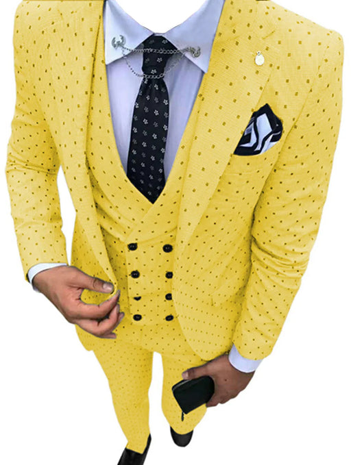 Yellow suit with a white shirt and black tie on a white background