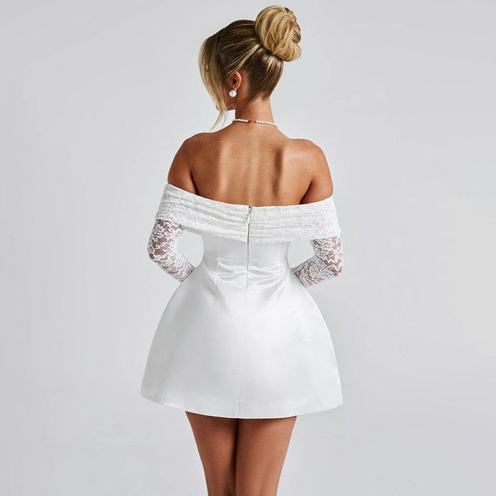 Dio Sexy One-Shoulder Lace Splicing Slim Dress for Women