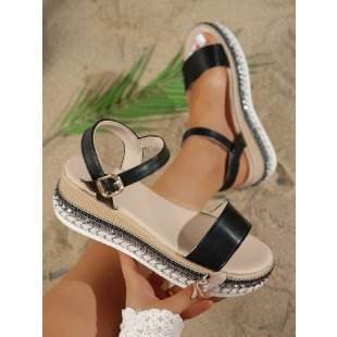 36-42 Sandals One-Strap Thick Sole Buckle Wedge Women's Glossy - Dio Kollections