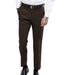 Brown herringbone dress pants worn by a person on a white background