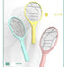 Three colorful fly swatters (yellow, green, pink) on a white background