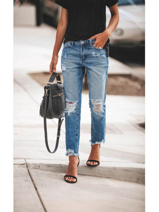 Dio Women's Ripped Straight Jeans Modern Style Denim Pant - Dio Kollections