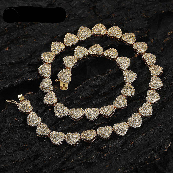 Jewelry Copper Inlaid Zircon Heart Tennis Chain Stacked Trendy Neckwear Couple Love Style - Dio Kollections