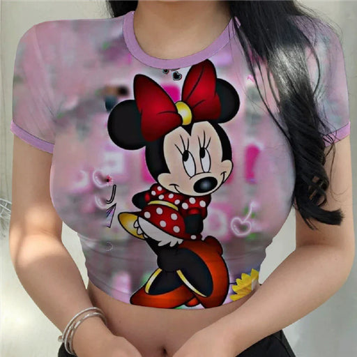 Dio Women's Charming Slim Cartoon Disney Printing Stitch Crop Top Fit T Shirt - Dio Kollections