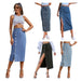 Dio Women's Summer Denim Breasted Split Straight Mid Calf Skirt With Buttons - Dio Kollections