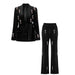Velvet Beaded Fashion Suit Green Fruit Collar Suit Jacket Lace-up Elastic Wide Leg Pants Two-piece Set - Dio Kollections