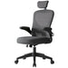 Gray office chair with mesh back and armrests on a white background