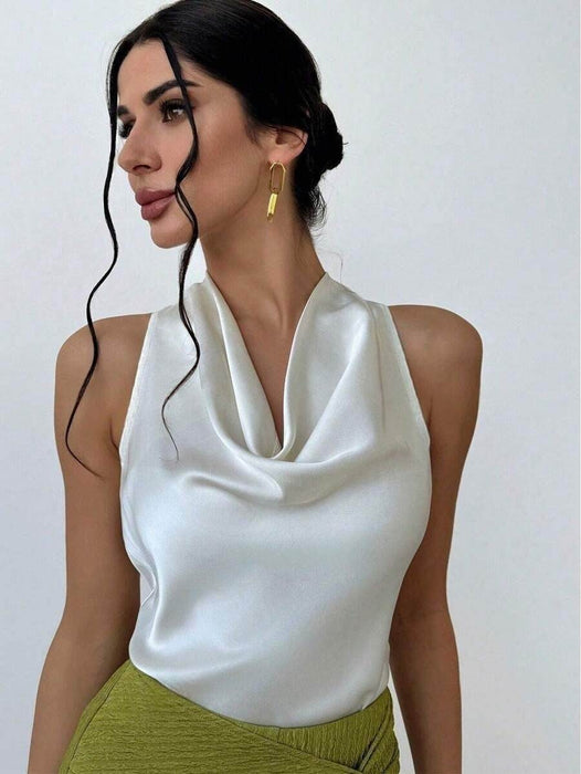 Elegant Sleeveless Satin Shirt for Spring/Summer Top Blouse - Dio Kollections