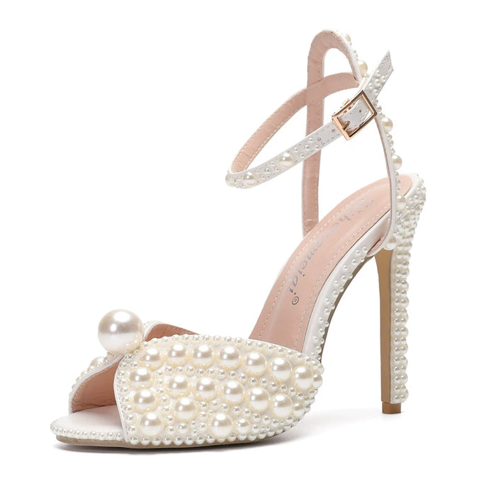 Dio Women's Luxury Pearls Studs Peep Toe High Heels Wedding Shoe - Dio Kollections