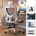 Ergonomic office chair with features highlighted on the right side