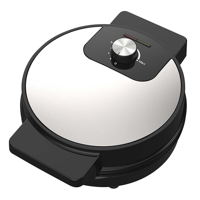 Black and white waffle maker on a white background