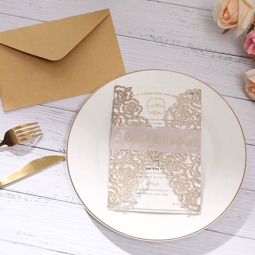 Elegant Hollow-Out Gilded Envelopes for Weddings & Invitations - 50pcs - Dio Kollections