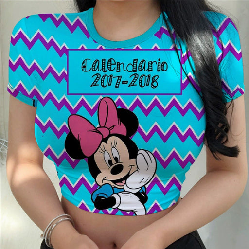 Dio Women's Sexy Slim Cartoon Disney Printing Stitch Crop Top Fit T Shirt - Dio Kollections