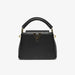 Black handbag with gold accents on a white background