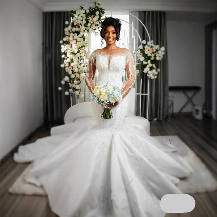 Dio Off-Shoulder Lace Mermaid Long-Sleeve Bridal Wedding Dresses