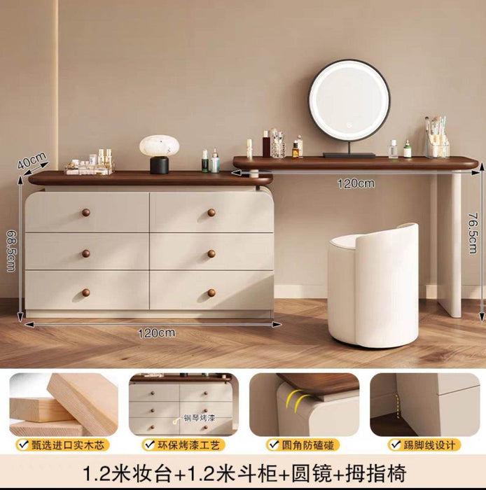 Modern Walnut Solid Wood Dressing Table with Multi-Storage and Mirror Options - Dio Kollections
