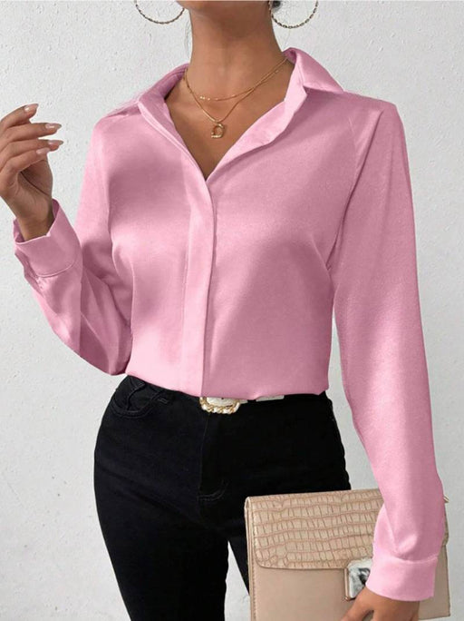 Dio Women's Satin Long-Sleeved Shirt - Elegant Commuter Blouse - Dio Kollections