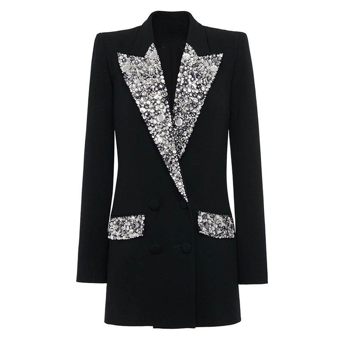 Handmade Elegant Mid-Length Black Beaded Blazer for Women - Dio Kollections