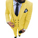 Yellow patterned suit jacket with a white shirt and black tie on a white background
