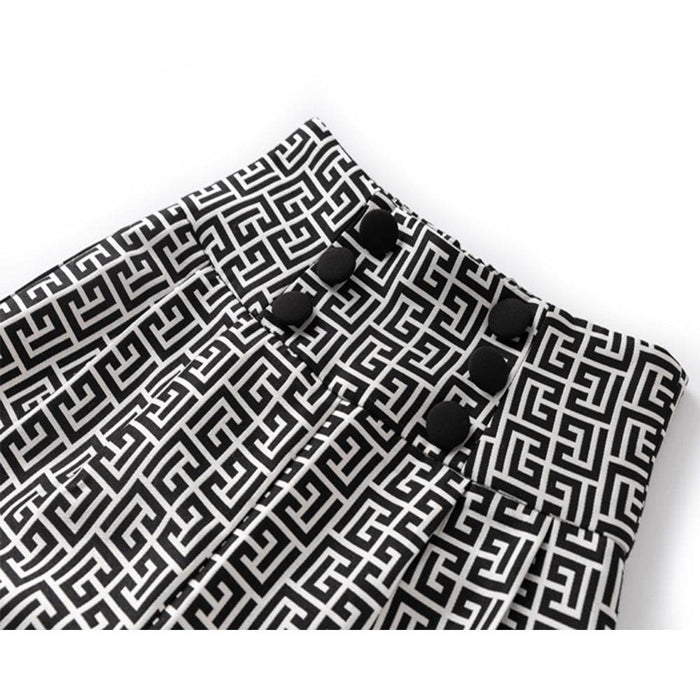 Pattern Black and White High Waist Zipper Straight Trousers Buckle Women's Casual Trousers - Dio Kollections