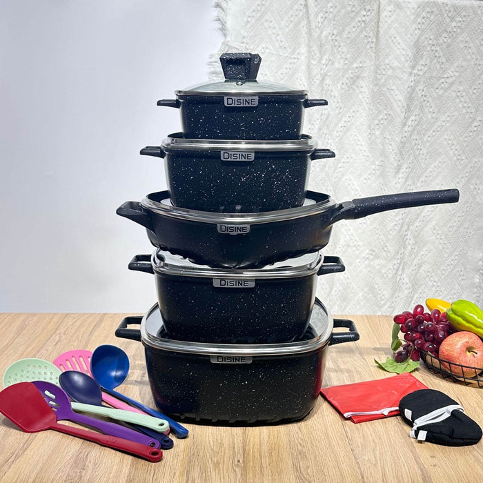 25-Piece Premium Non-Stick Medical Stone Cookware Set in Black and Pink - Dio Kollections